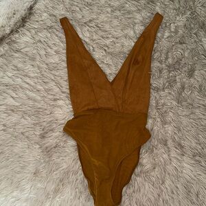 Urban Outfitters suede criss cross back bodysuit S